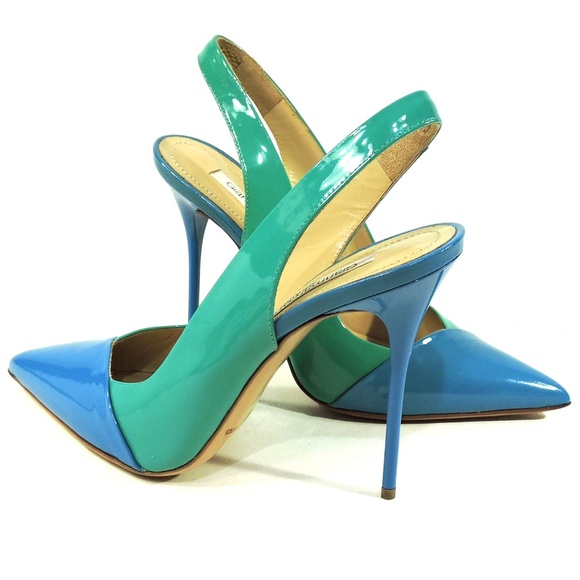 GIANMARCO LORENZI 🇮🇹 WOMEN'S BLUE & GREEN PATENT LEATHER FASHION SANDALS - Picture 10 of 10